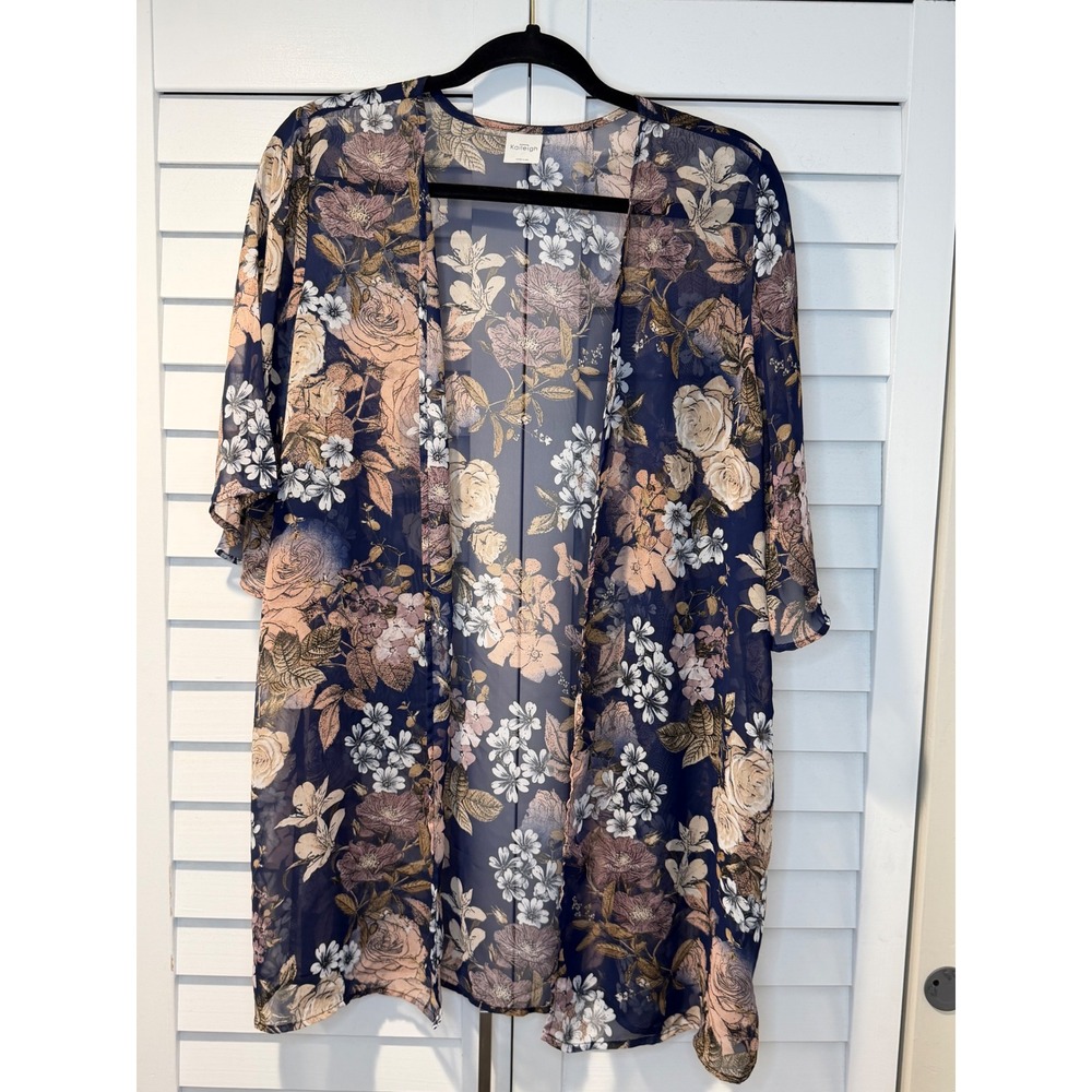 Kaileigh Floral Sheer Kimono Cardigan L Open Front Lightweight Top